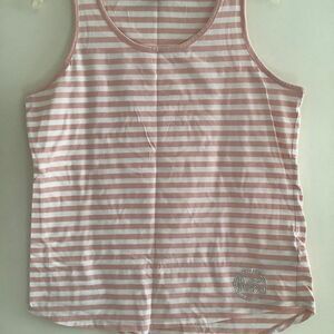 MICHAEL KORS FRONT LOGO WHITE/PINK STRIP SLEEVELESS WOMAN T-SHIRT SIZE US L​​​